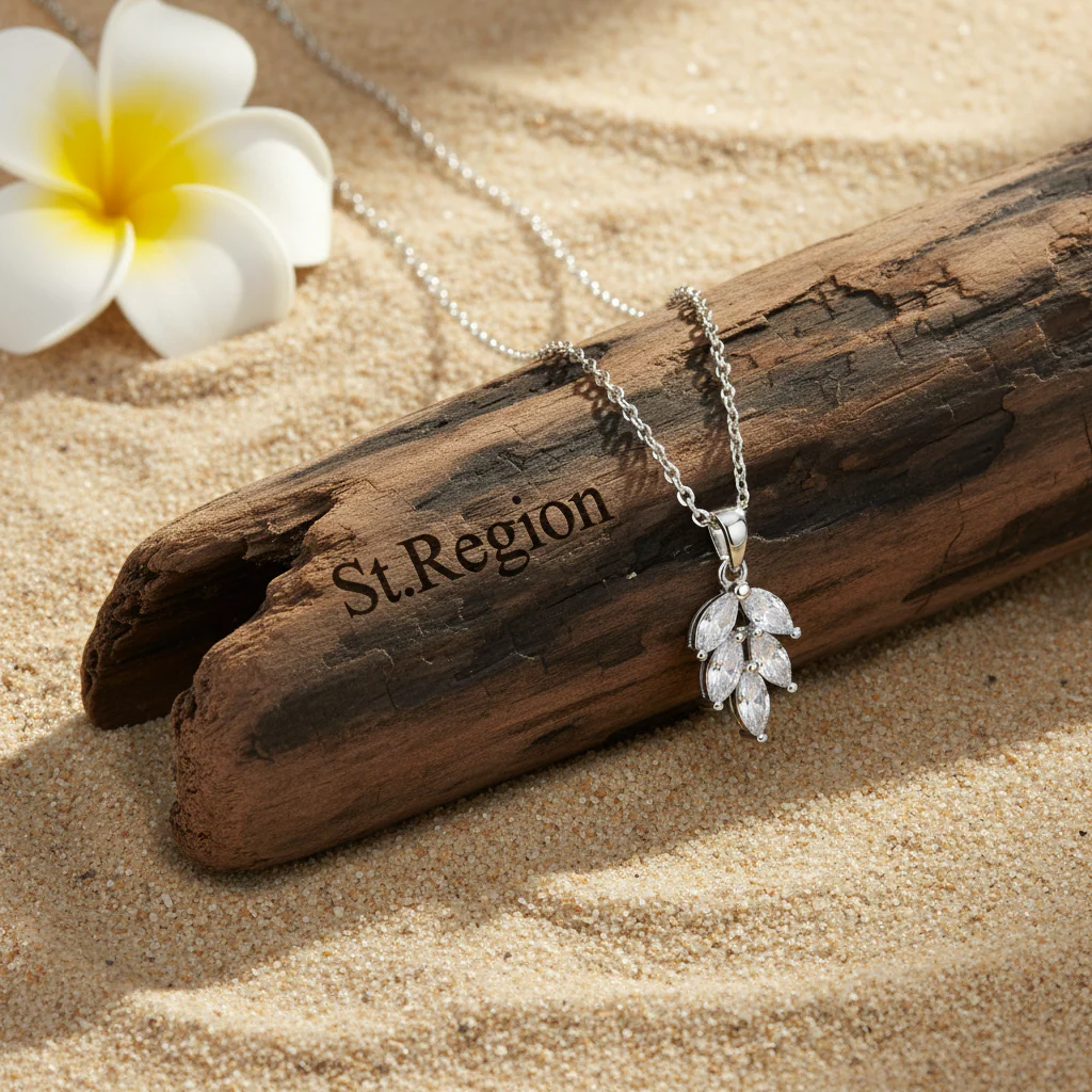 Marquise Crystal & Silver-Plated Leaves Pendant Necklace - Image 3