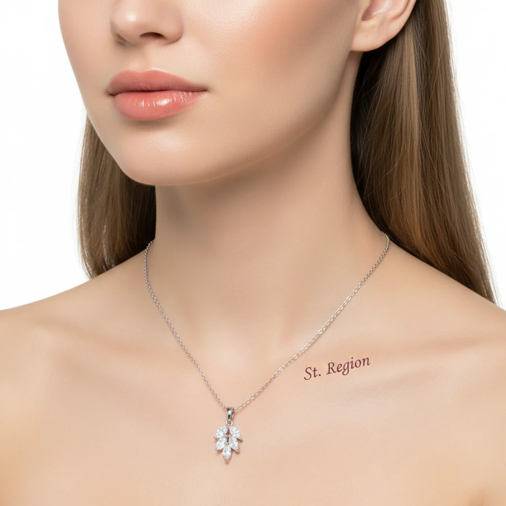 Marquise Crystal & Silver-Plated Leaves Pendant Necklace - Image 5