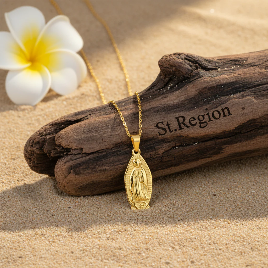18K Gold-Plated Mary Pendant Necklace - Image 3