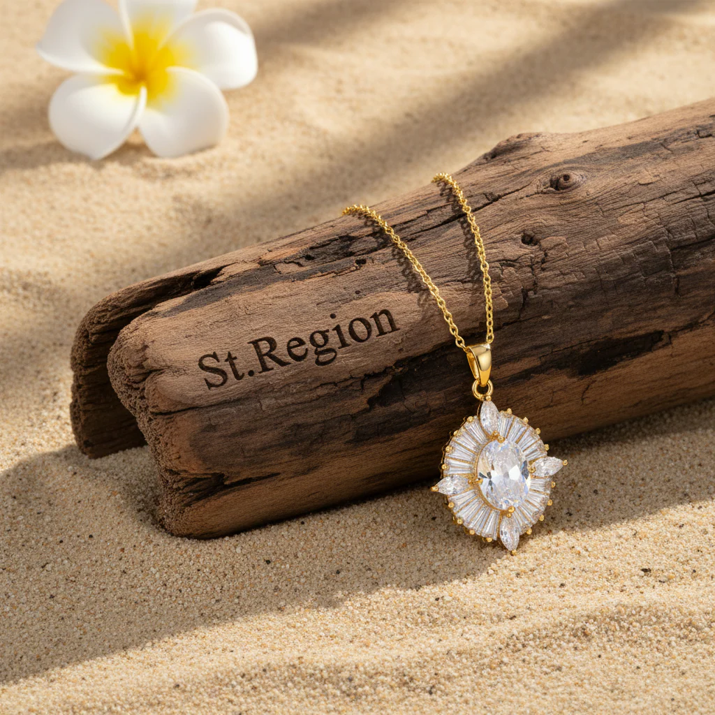 Clear Crystal & 18K Gold-Plated Oval Pendant Necklace - Image 3
