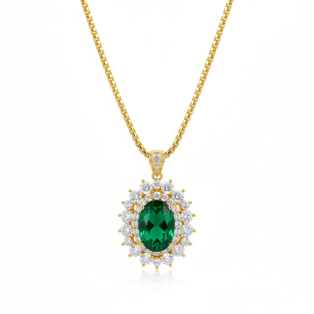 Green Crystal & Clear Cubic Zirconia 18K Gold-Plated Oval Pendant Necklace