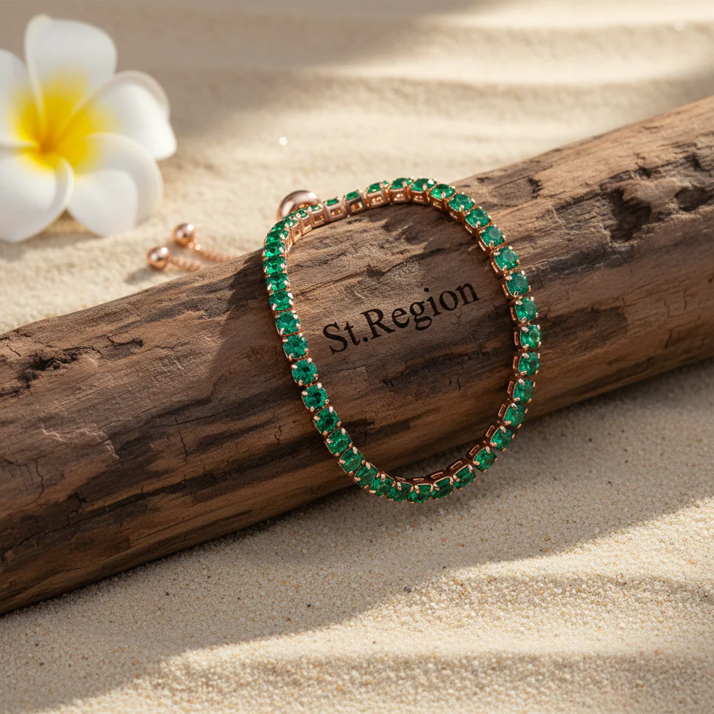 Green Cubic Zirconia & 18K Rose Gold-Plated Adjustable Link Bracelet - Image 3