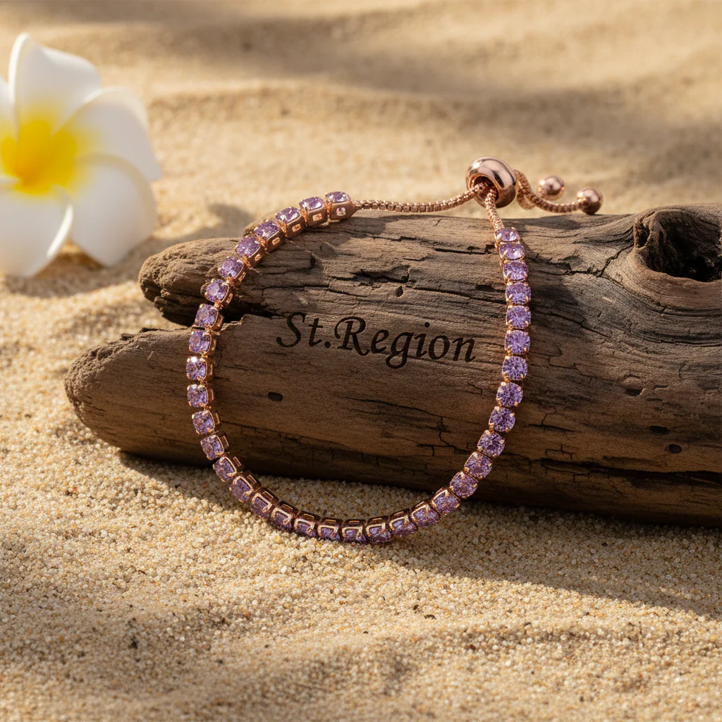 Purple Cubic Zirconia & 18K Rose Gold-Plated Adjustable Link Bracelet - Image 3