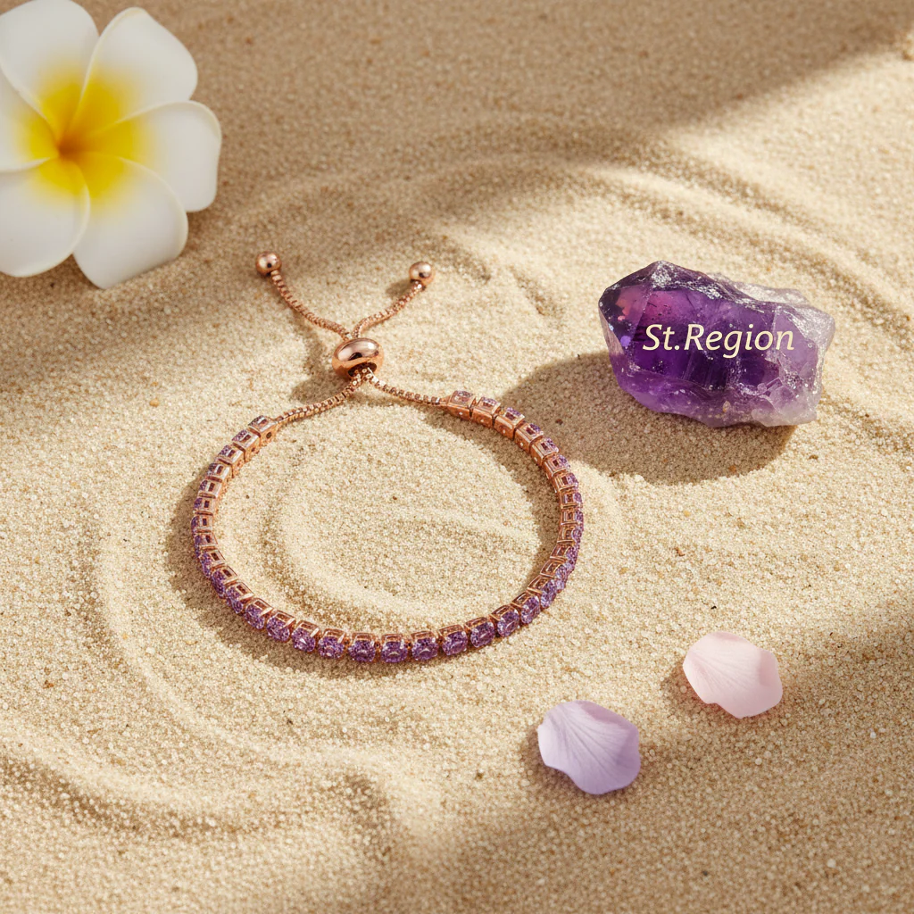 Purple Cubic Zirconia & 18K Rose Gold-Plated Adjustable Link Bracelet - Image 4