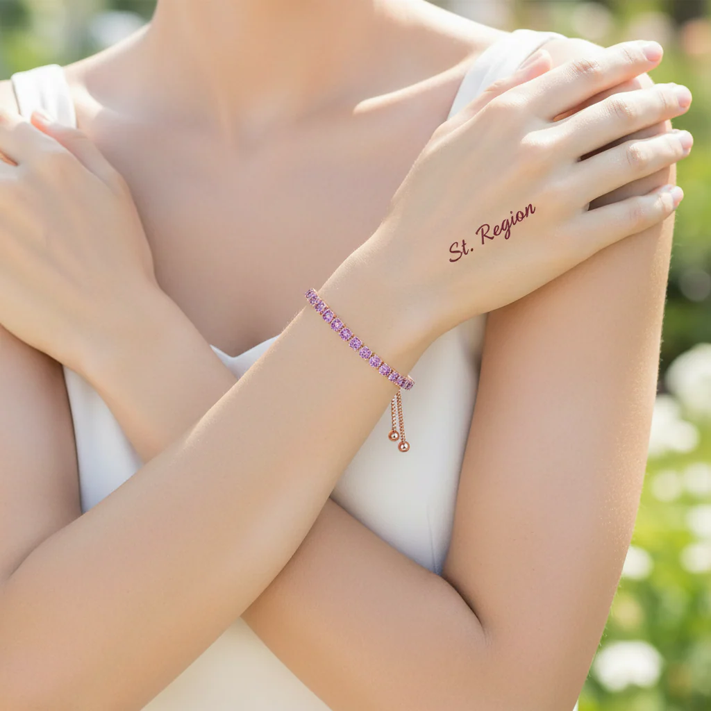 Purple Cubic Zirconia & 18K Rose Gold-Plated Adjustable Link Bracelet - Image 5