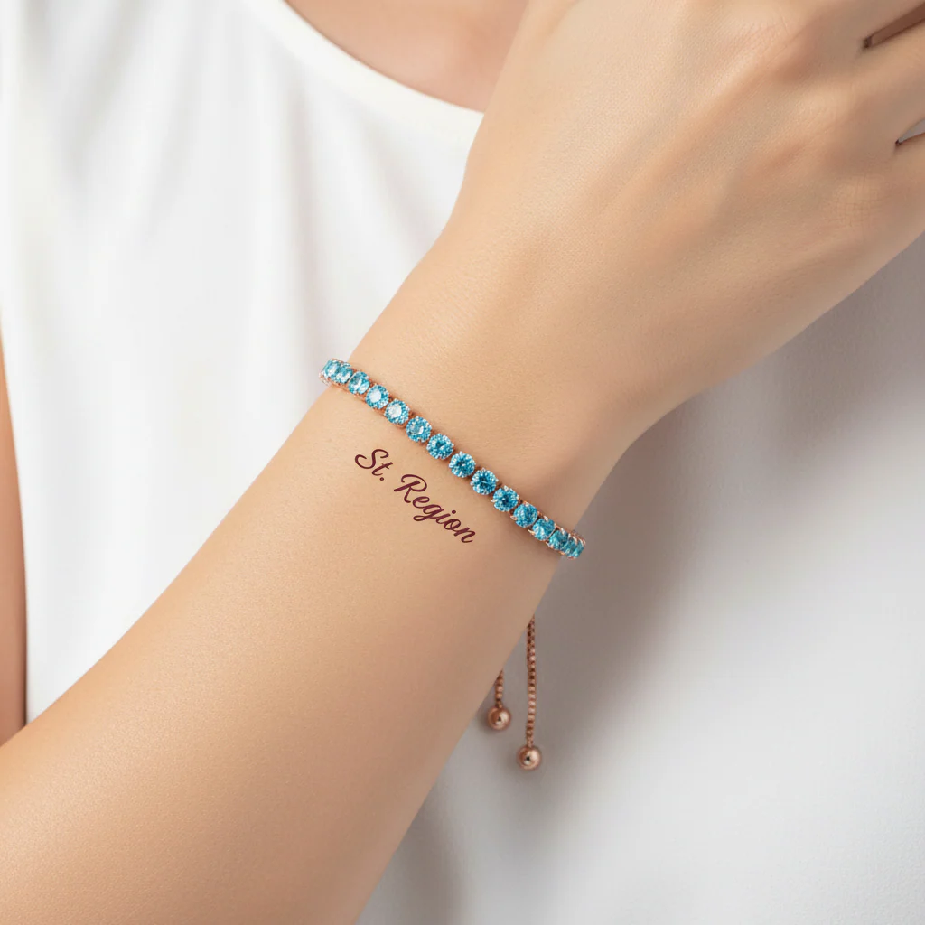 Sea Blue Cubic Zirconia & 18K Rose Gold-Plated Adjustable Link Bracelet - Image 2