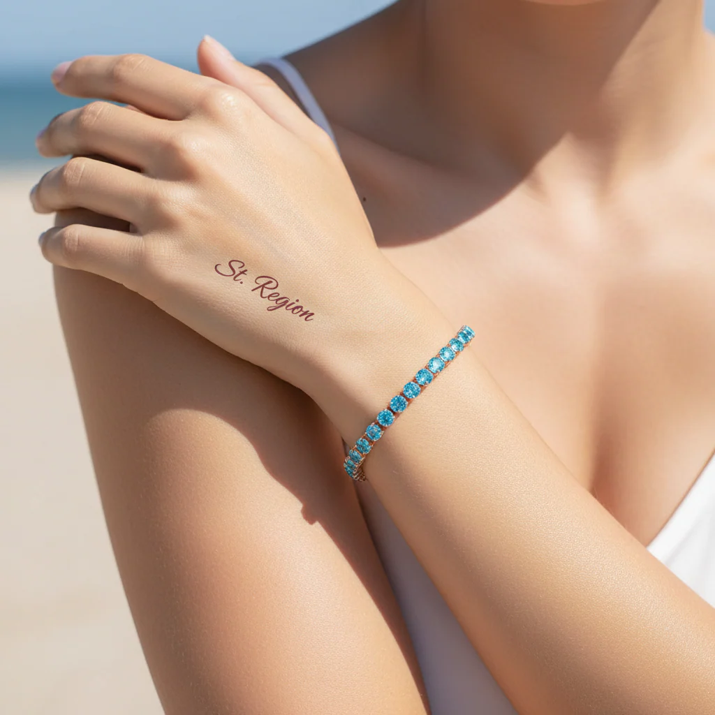 Sea Blue Cubic Zirconia & 18K Rose Gold-Plated Adjustable Link Bracelet - Image 5