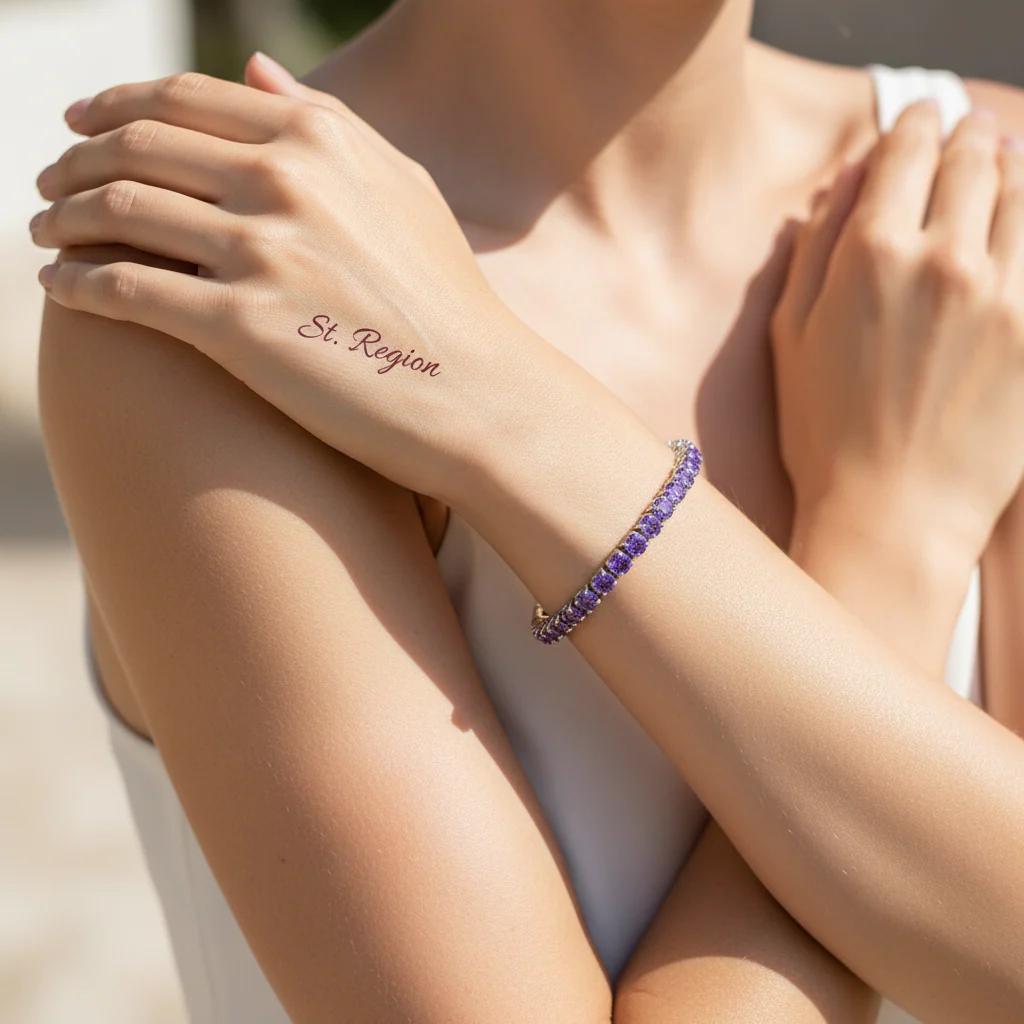 Purple Cubic Zirconia & Silver-Plated Adjustable Link Bracelet - Image 5