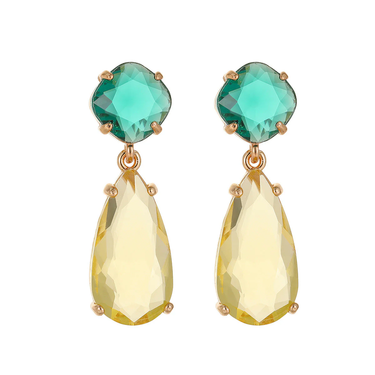 Green & Yellow Crystal Goldtone Cushion Drop Earrings