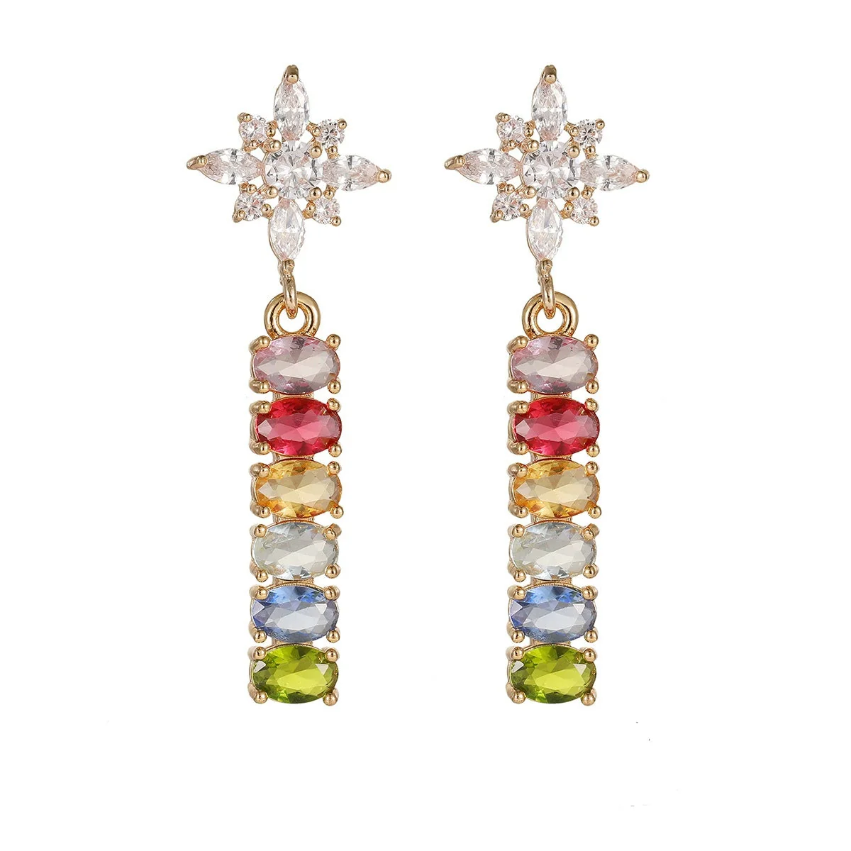 Multi-Colored Oval Crystal & Cubic Zirconia Goldtone Star Drop Earrings