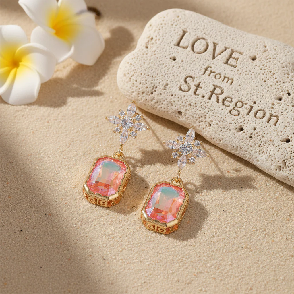 Orange Crystal & Cubic Zirconia Goldtone Star Rectangle Dangle Earrings - Image 4