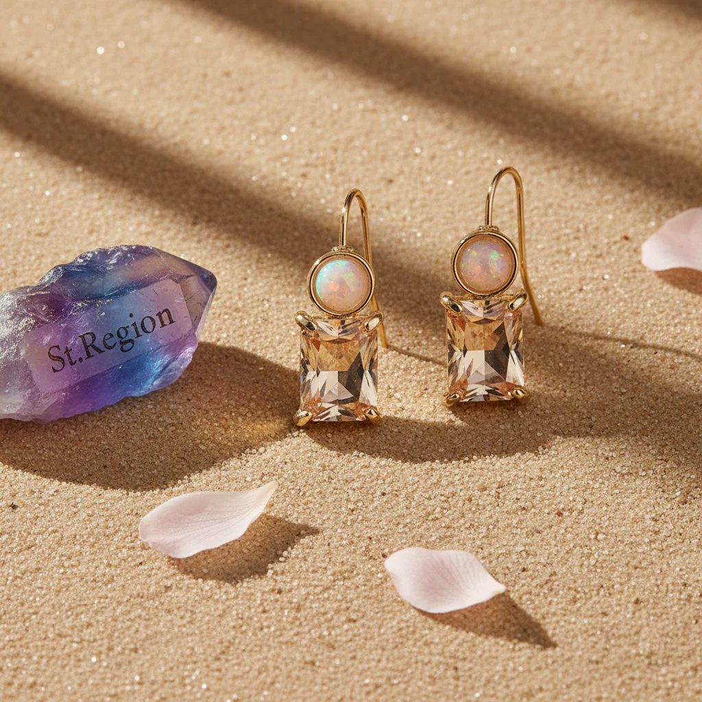 Champagne Crystal & Resin Goldtone Square Hook Earrings - Image 3