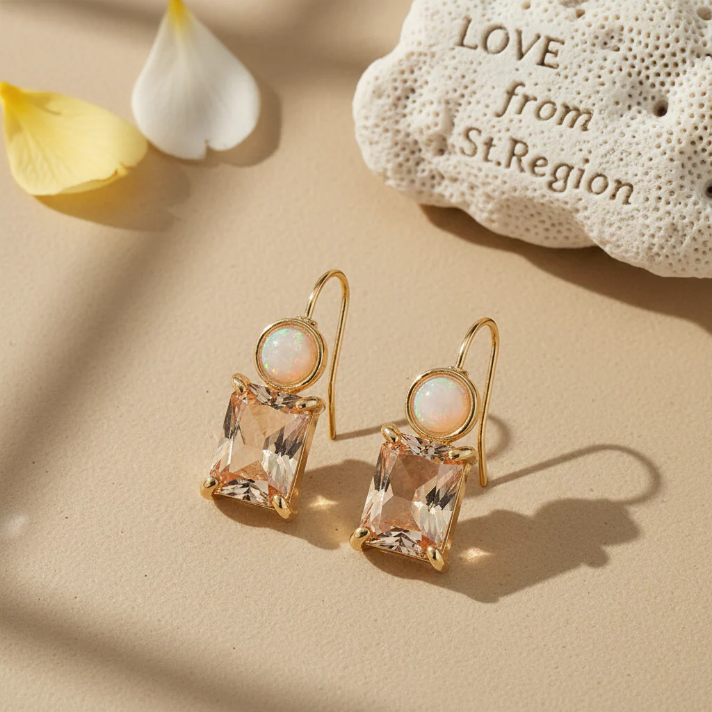 Champagne Crystal & Resin Goldtone Square Hook Earrings - Image 4