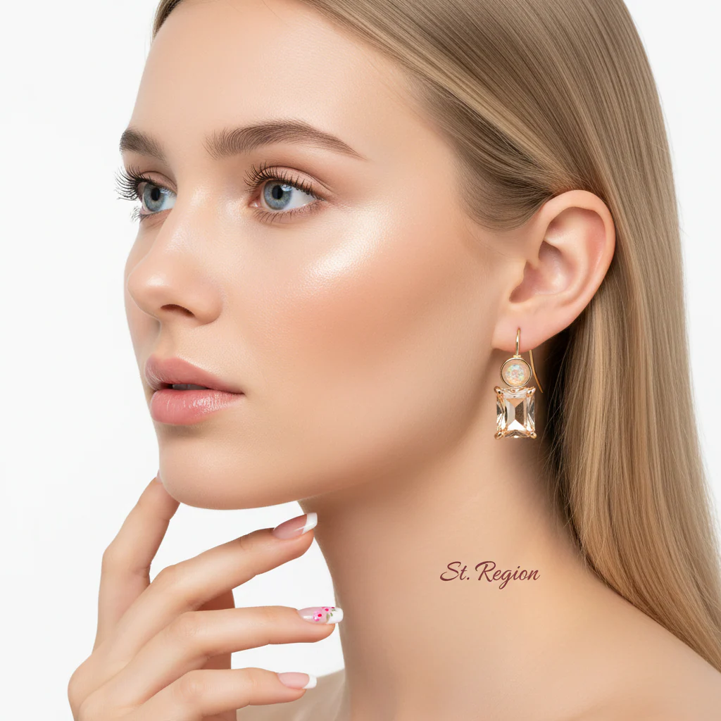 Champagne Crystal & Resin Goldtone Square Hook Earrings - Image 5