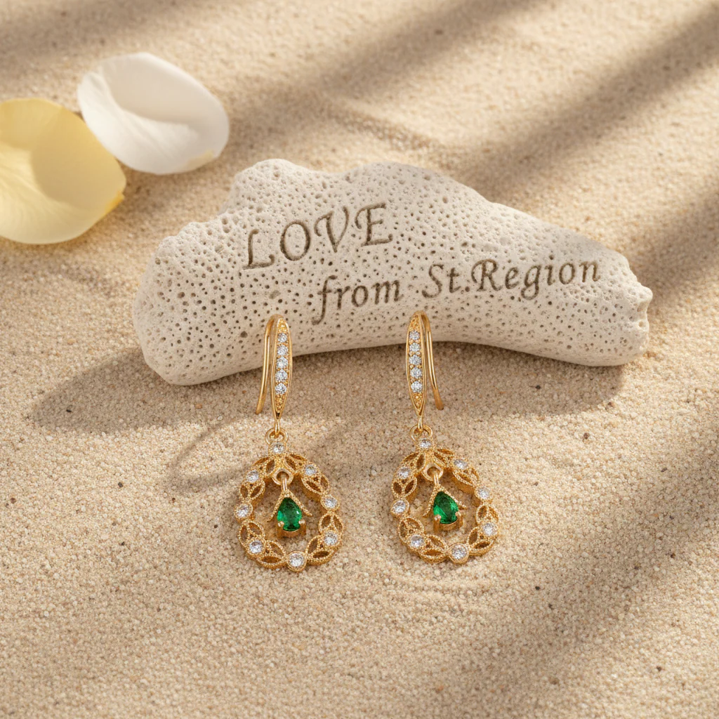 Green Crystal & Cubic Zirconia Goldtone Rattan Drop Hook Earrings - Image 4