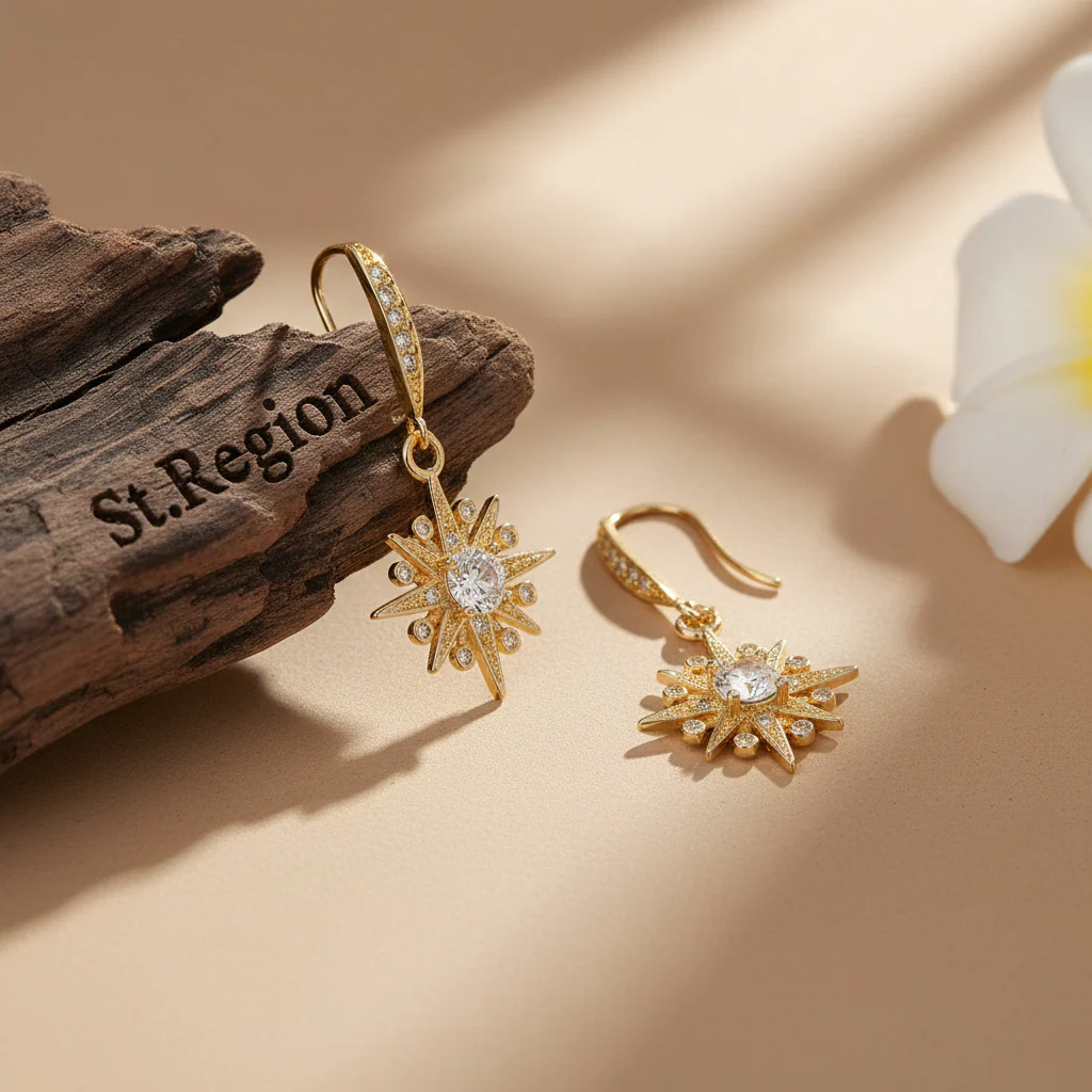Crystal & Cubic Zirconia Goldtone Star Hook Earrings - Image 2