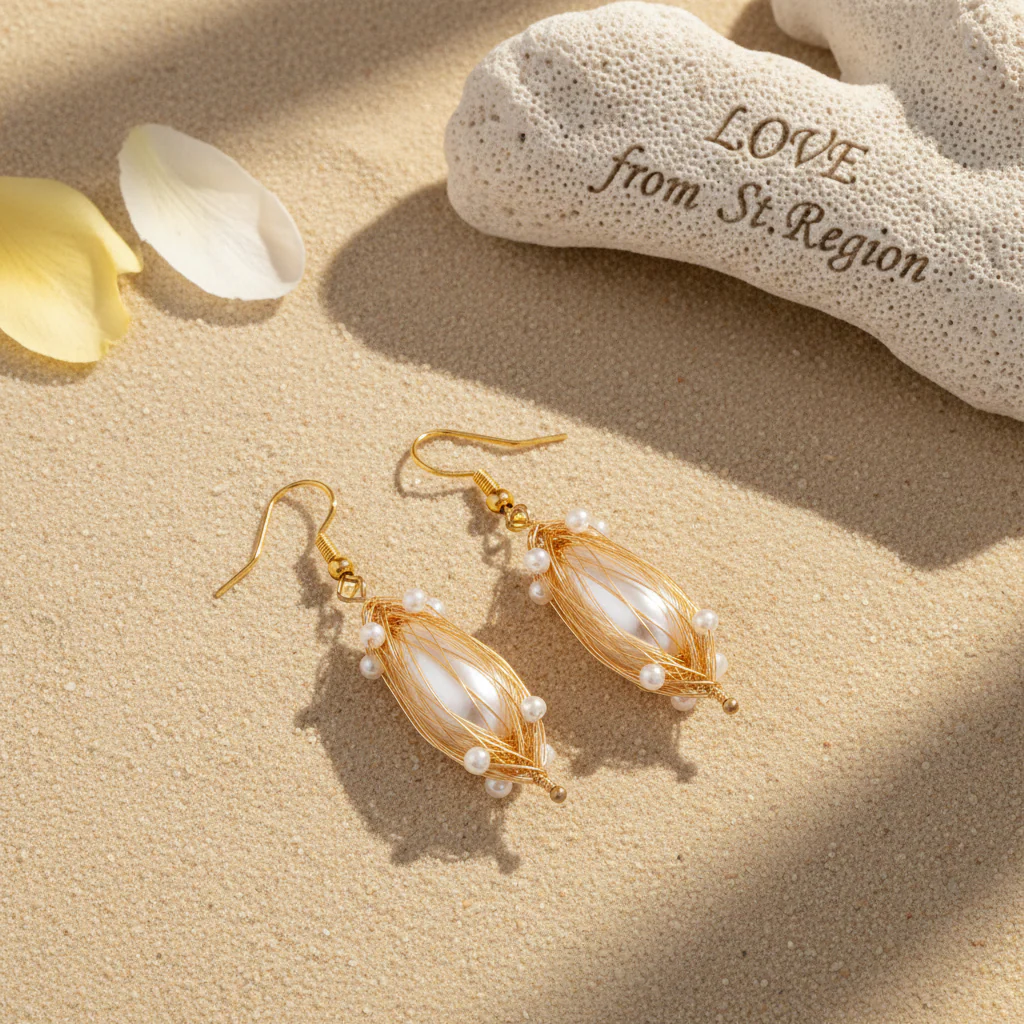 Pearl & Goldtone Nest Hook Earrings - Image 4