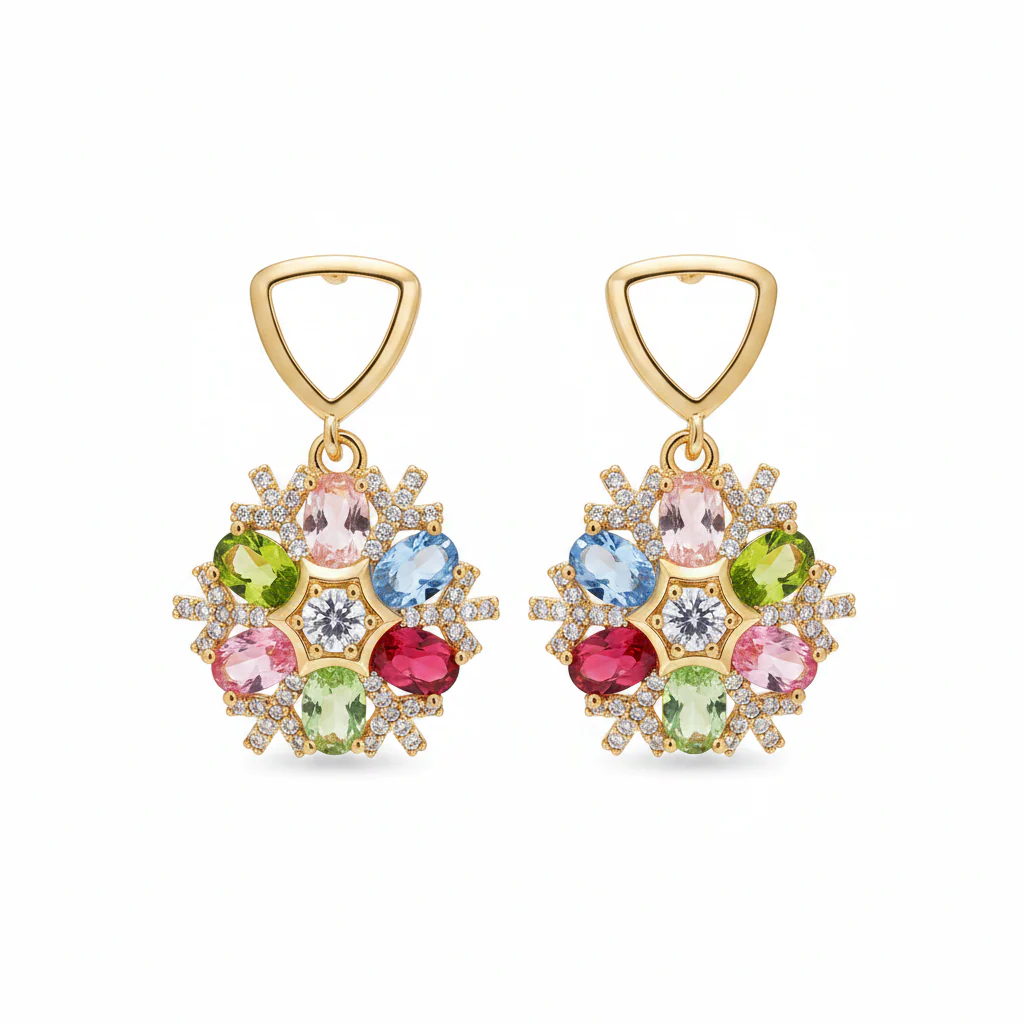 Multi-Colored Crystal & Cubic Zirconia Goldtone Snowflake Dangle Earrings