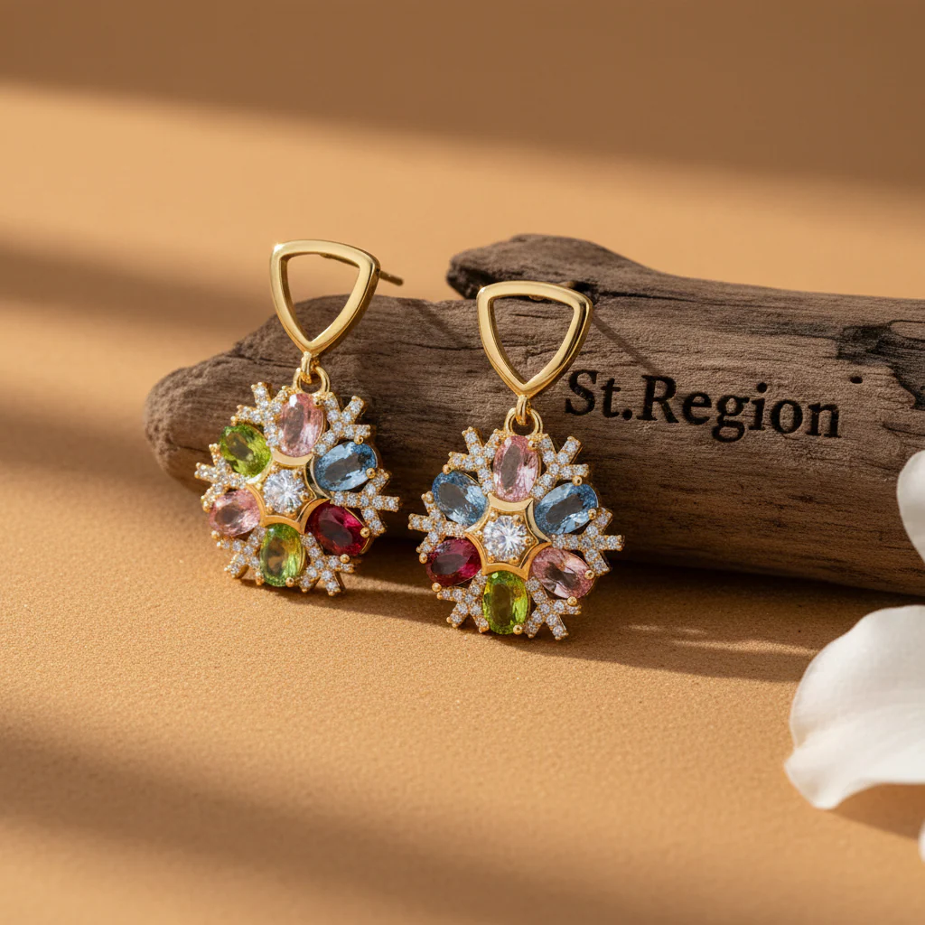 Multi-Colored Crystal & Cubic Zirconia Goldtone Snowflake Dangle Earrings - Image 2