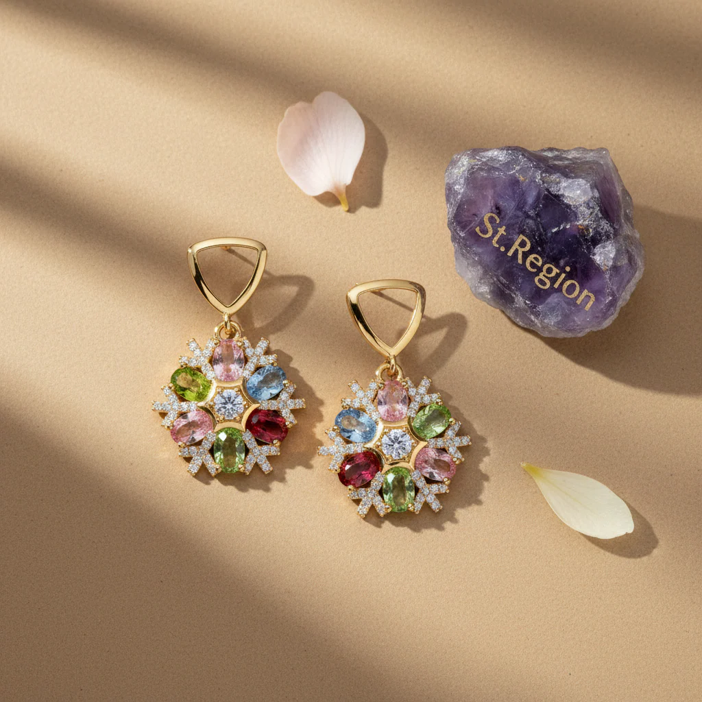 Multi-Colored Crystal & Cubic Zirconia Goldtone Snowflake Dangle Earrings - Image 3