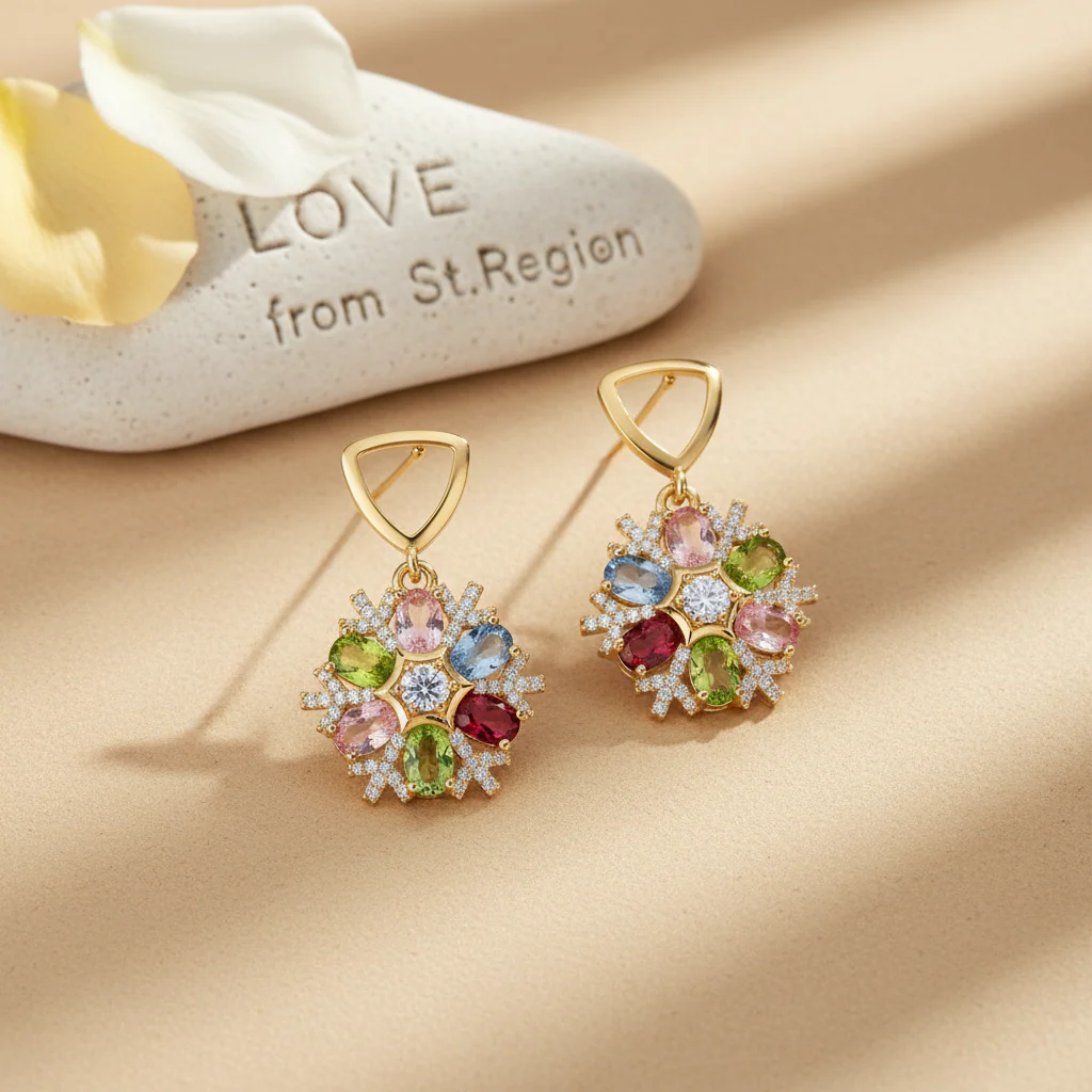 Multi-Colored Crystal & Cubic Zirconia Goldtone Snowflake Dangle Earrings - Image 4