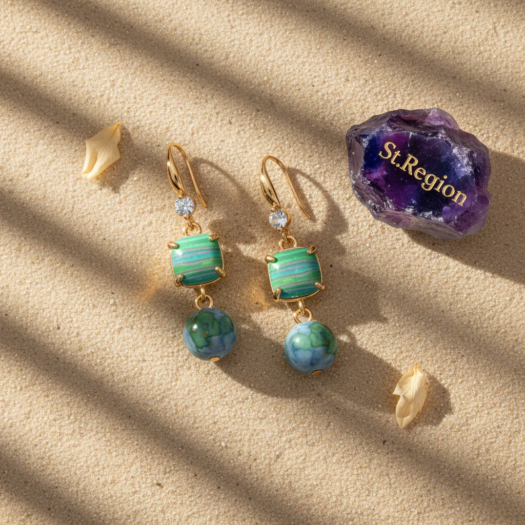 Blue Resin & Cubic Zirconia Goldtone Cushion Ball Hook Earrings - Image 3