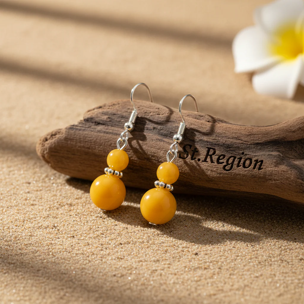 Yellow Jade & Silvertone ‌Gourd‌-Shape Hook Earrings - Image 2