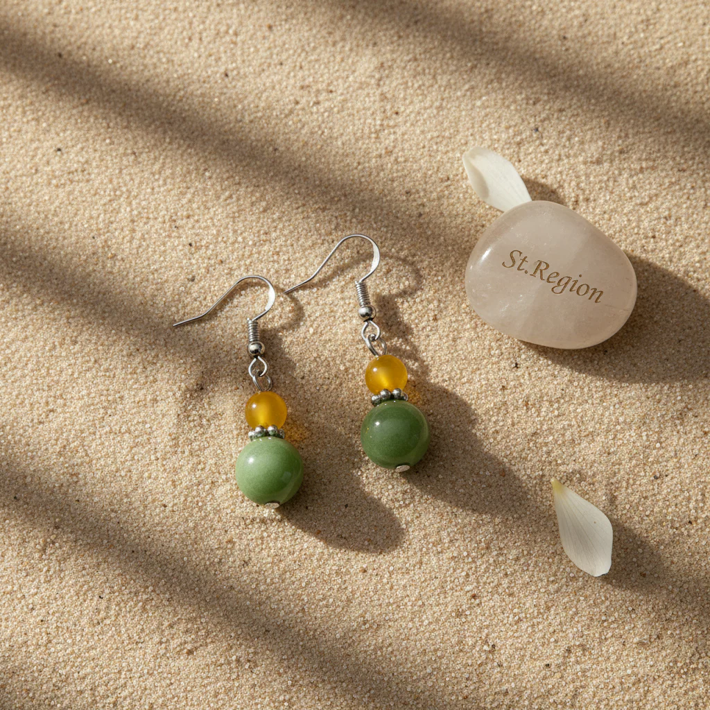 Yellow & Green Jade Silvertone ‌Gourd‌-Shape Hook Earrings - Image 3