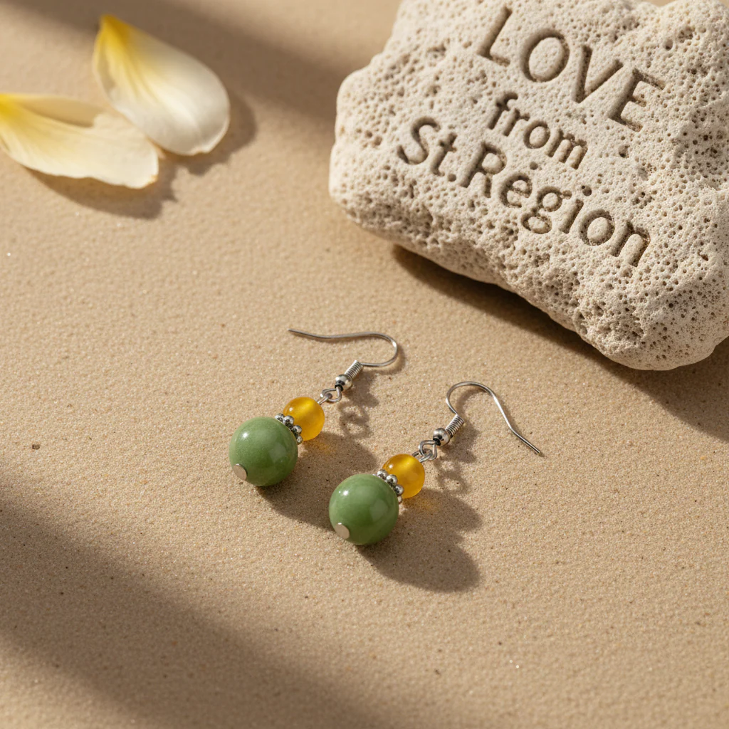 Yellow & Green Jade Silvertone ‌Gourd‌-Shape Hook Earrings - Image 4