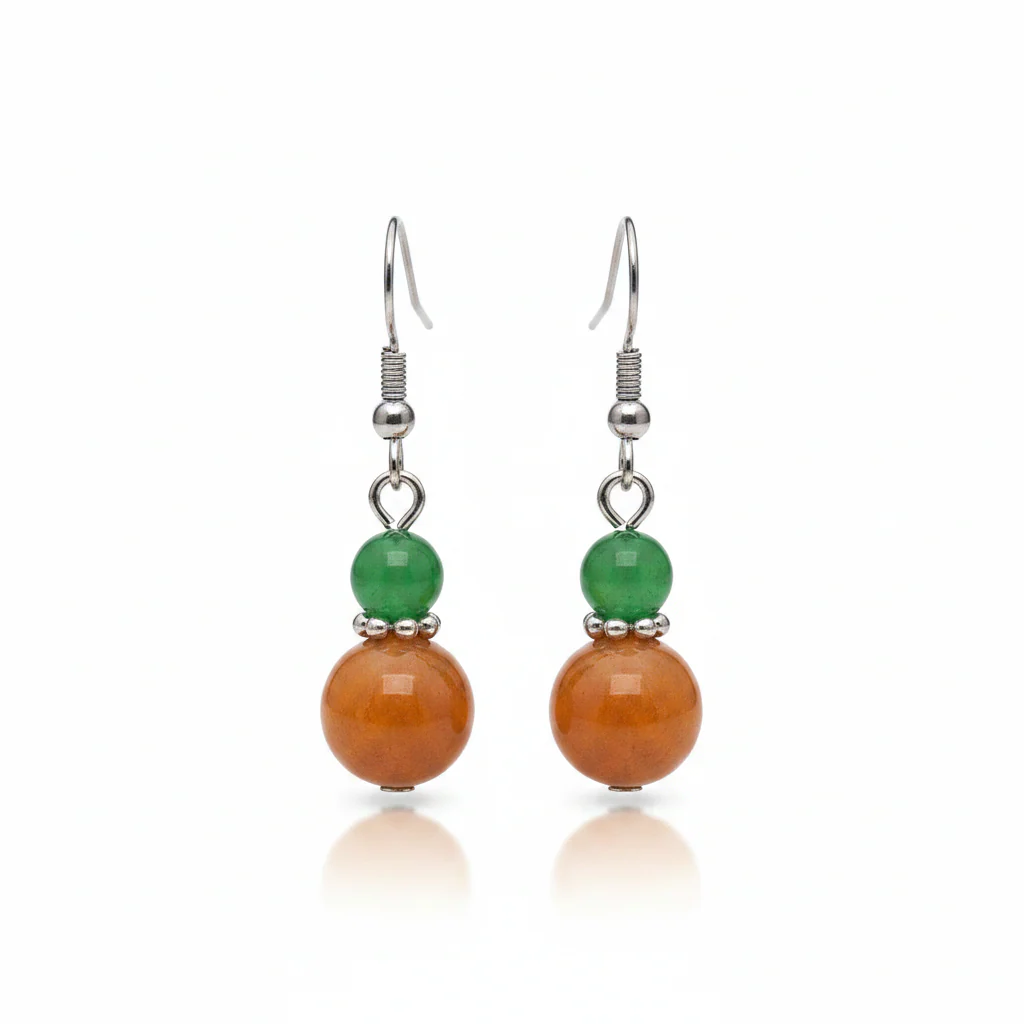 Green & Orange Jade Silvertone Gourd-Shape Hook Earrings