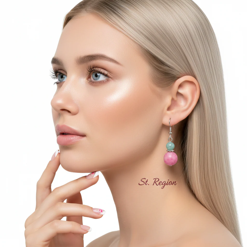 Pink Jade & Silvertone ‌Gourd‌-Shape Hook Earrings - Image 5