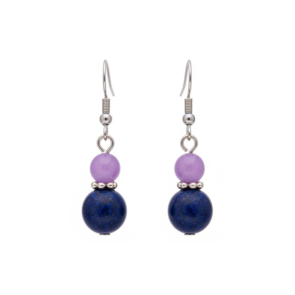 Purple & Cyan Jade Silvertone ‌Gourd‌-Shape Hook Earrings