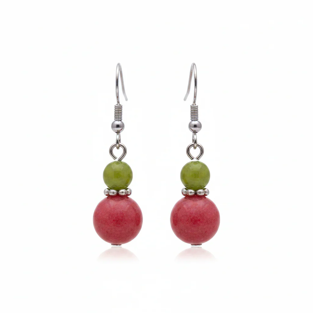 Orange & Red Jade Silvertone ‌Gourd‌-Shape Hook Earrings