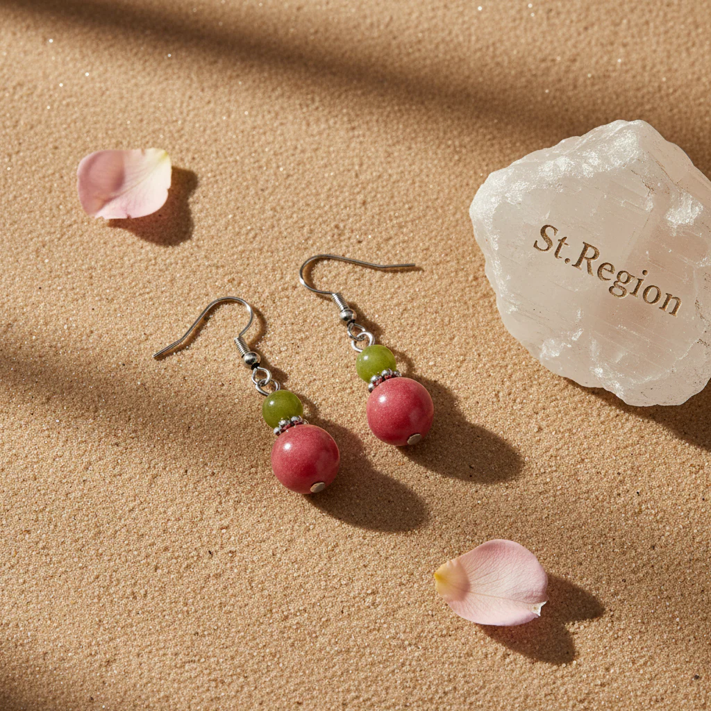 Orange & Red Jade Silvertone ‌Gourd‌-Shape Hook Earrings - Image 3