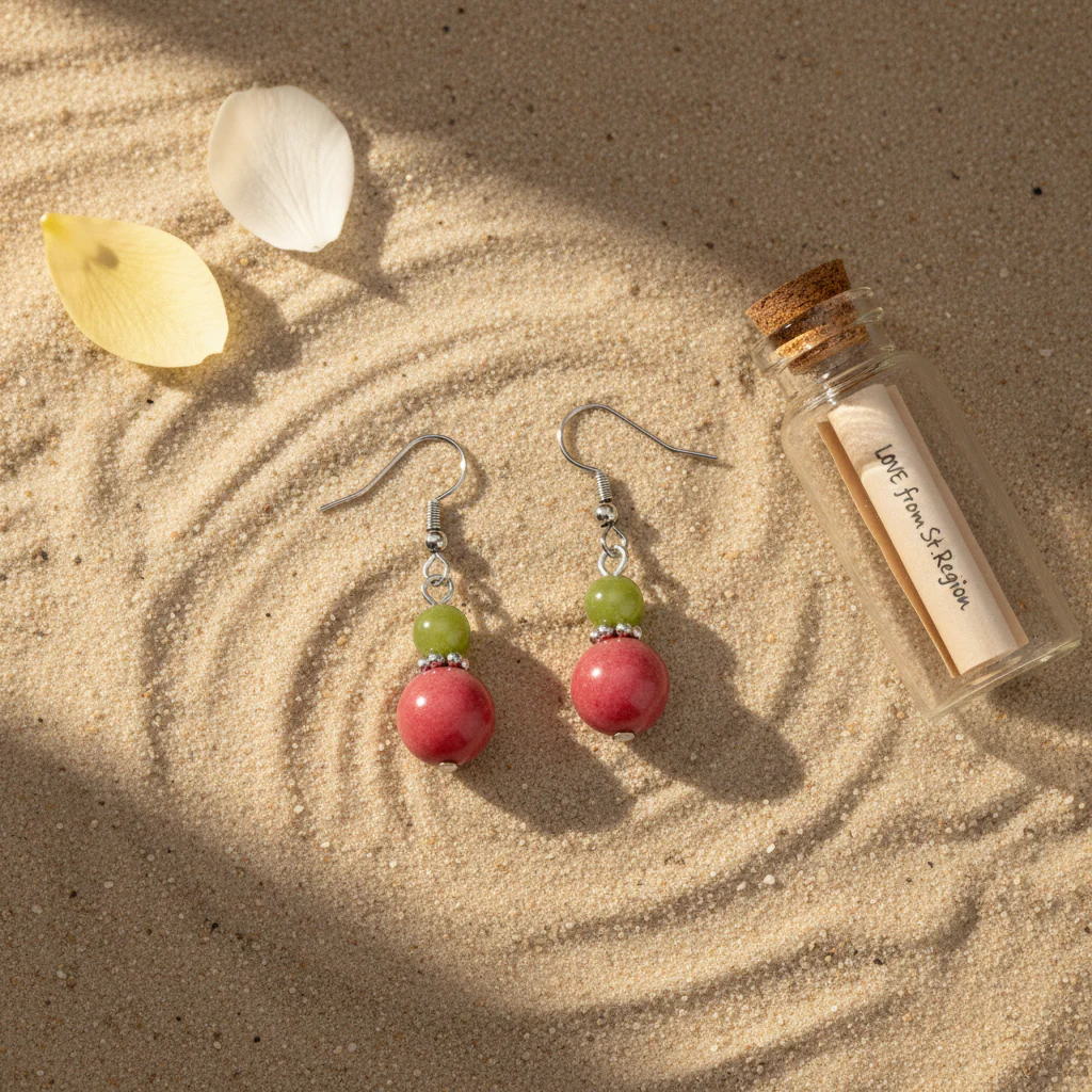 Orange & Red Jade Silvertone ‌Gourd‌-Shape Hook Earrings - Image 4