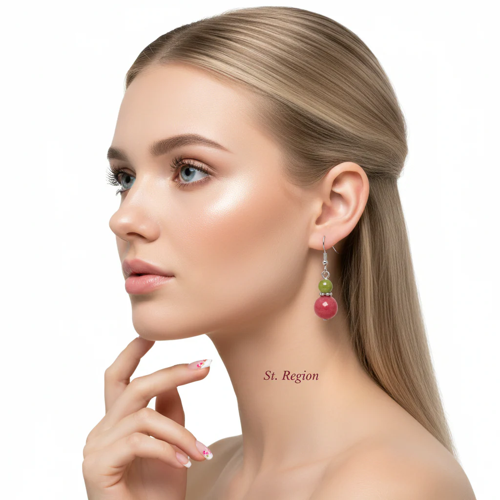 Orange & Red Jade Silvertone ‌Gourd‌-Shape Hook Earrings - Image 5