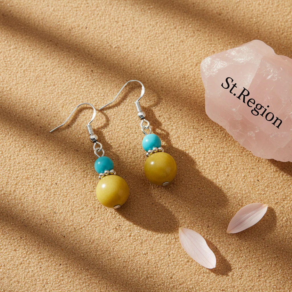 Blue & Yellow Jade Silvertone ‌Gourd‌-Shape Hook Earrings - Image 3