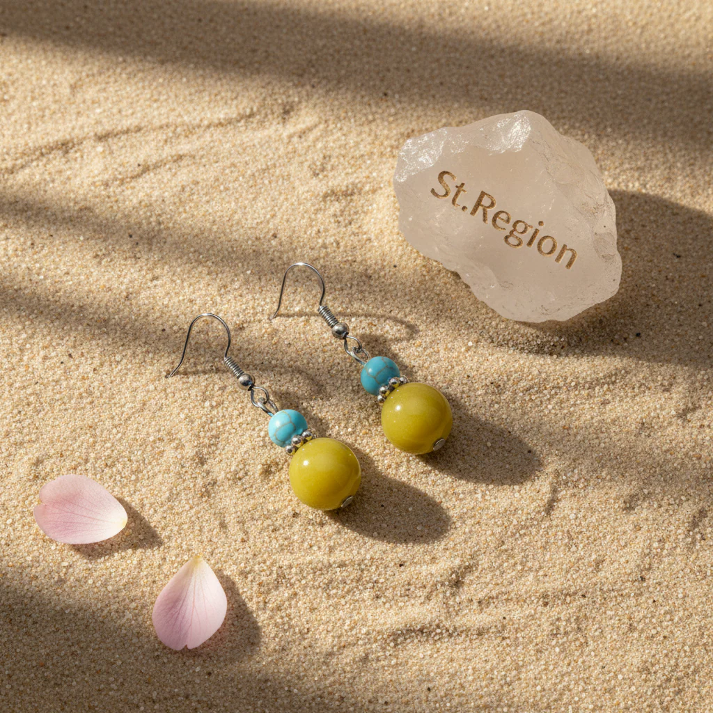 Yellow Jade & Turqouise Silvertone ‌Gourd‌-Shape Hook Earrings - Image 3