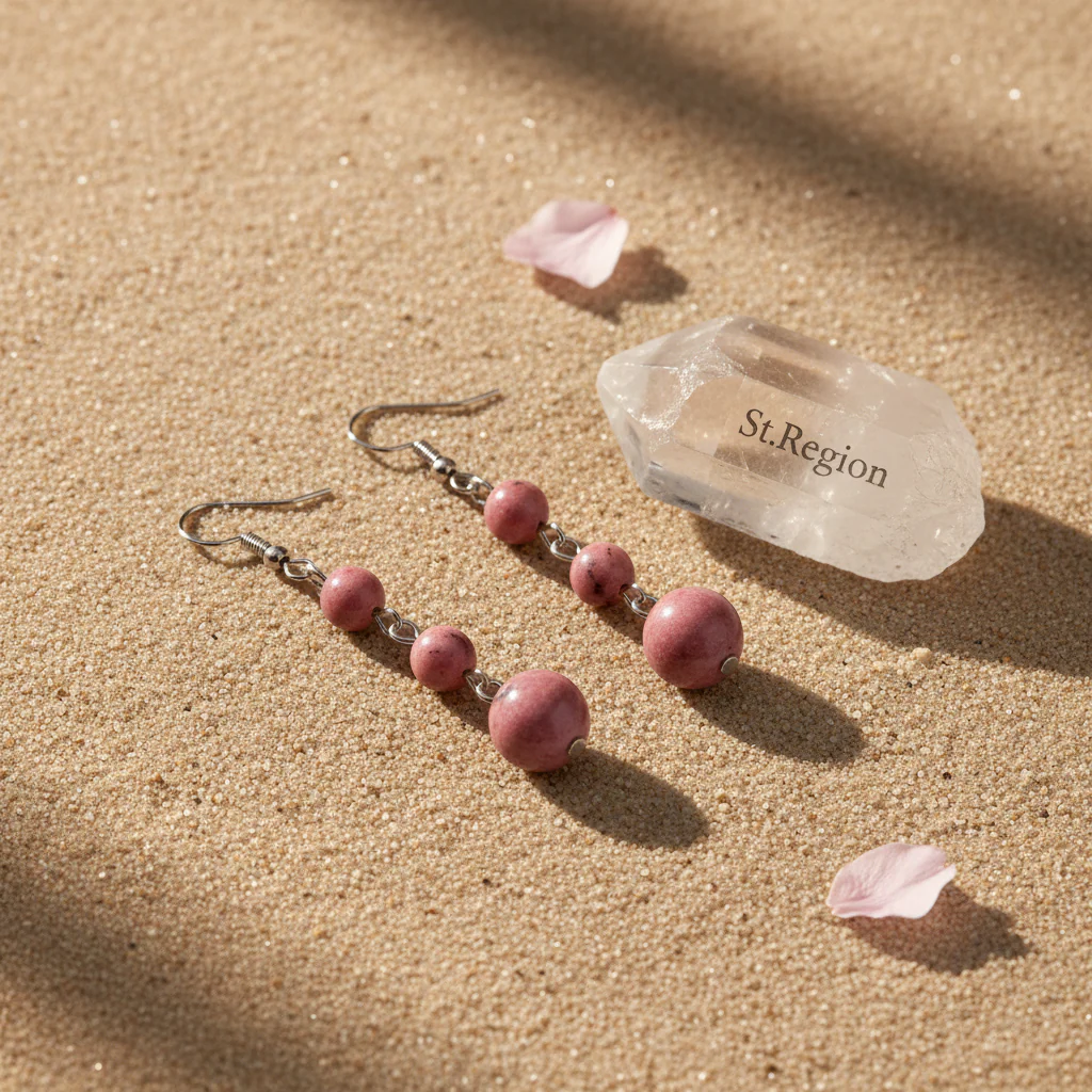 Red Jade & Silvertone Tiered Ball Hook Earrings - Image 3