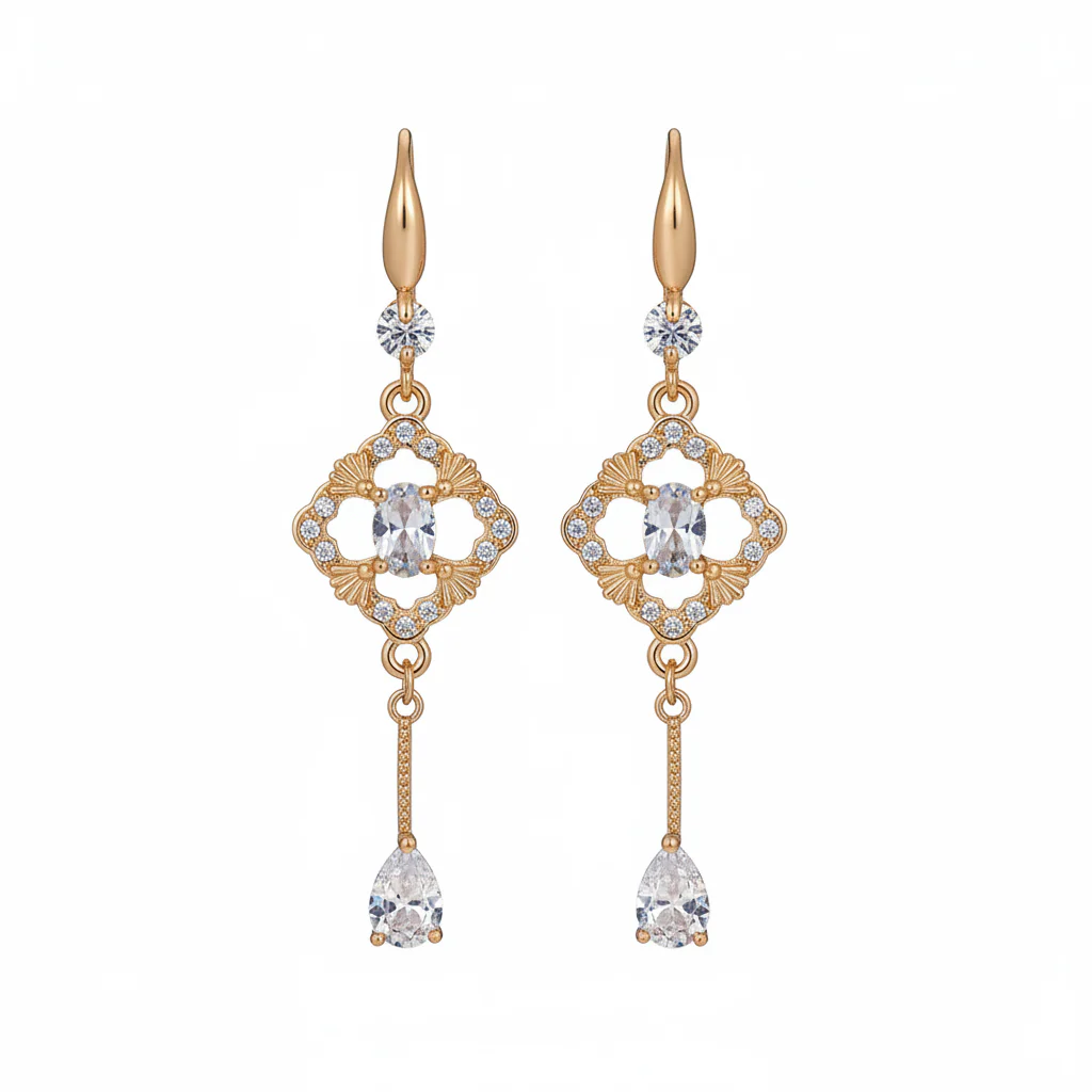 White Crystal & Cubic Zirconia Goldtone Rhombus Drop Dangle Earrings