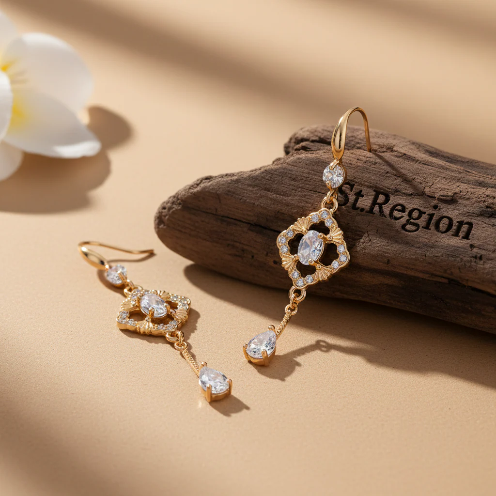 White Crystal & Cubic Zirconia Goldtone Rhombus Drop Dangle Earrings - Image 2