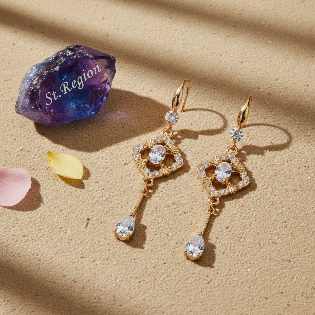 White Crystal & Cubic Zirconia Goldtone Rhombus Drop Dangle Earrings - Image 3