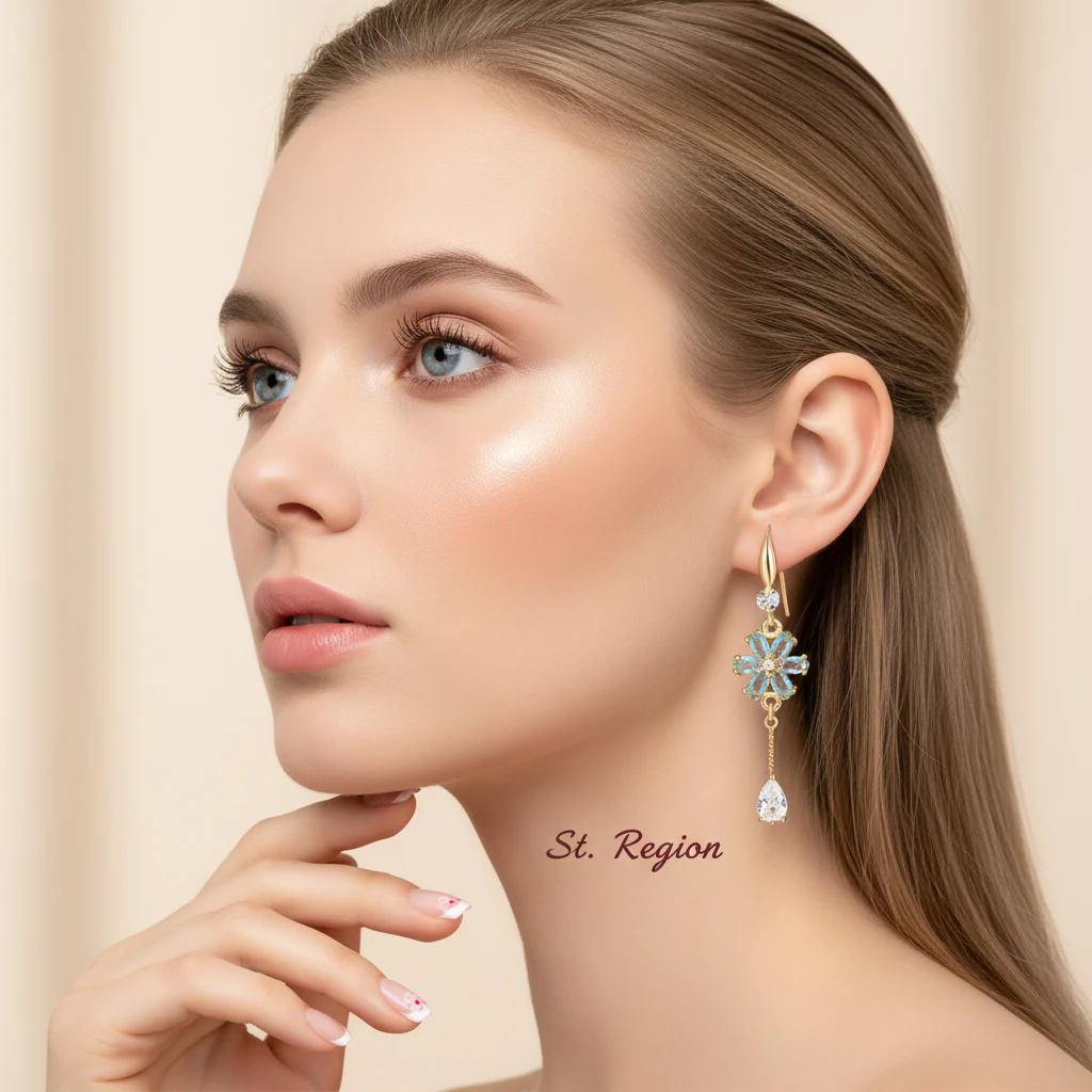 Pink Crystal & Cubic Zirconia Goldtone Flower Drop Hook Earrings - Image 3