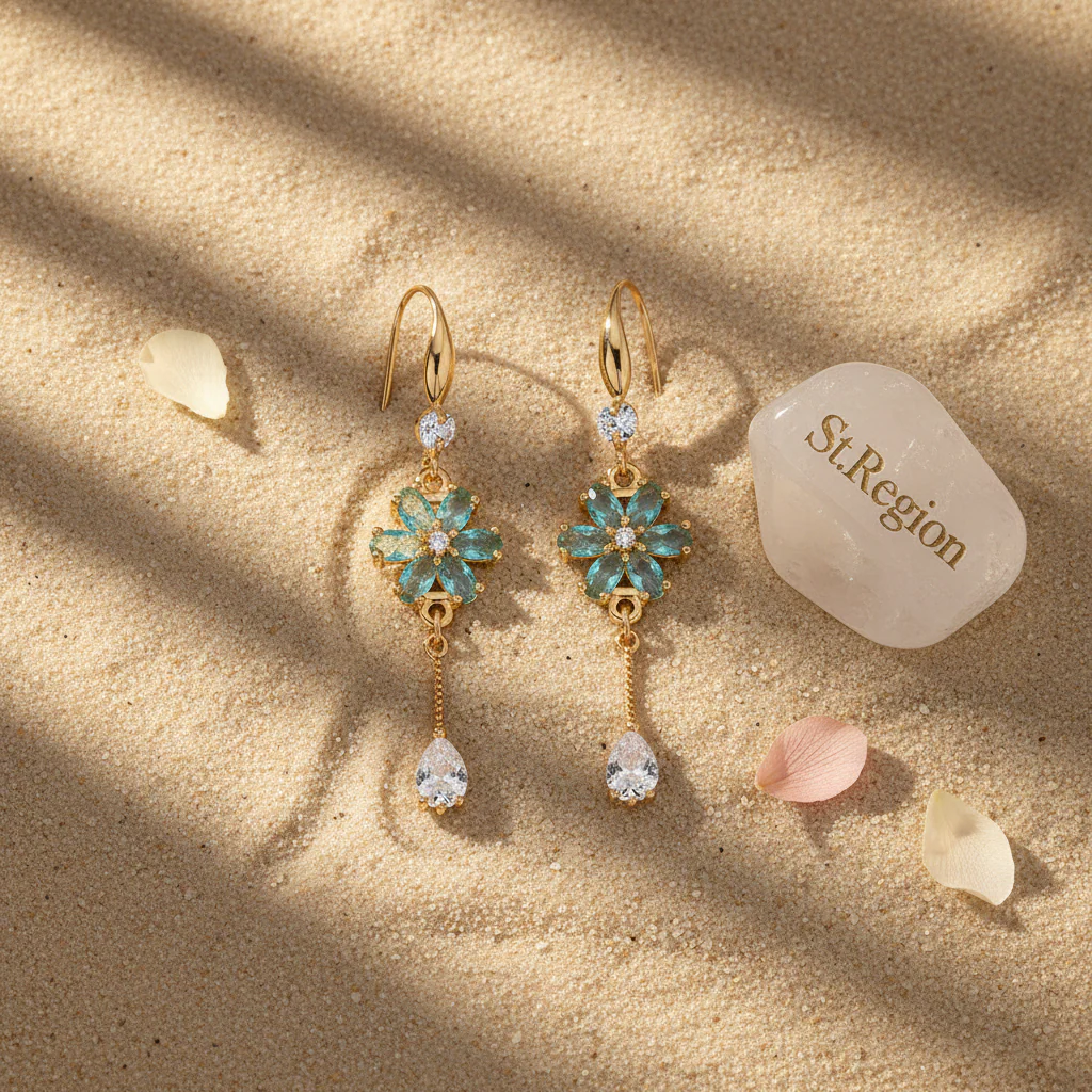 Pink Crystal & Cubic Zirconia Goldtone Flower Drop Hook Earrings - Image 4