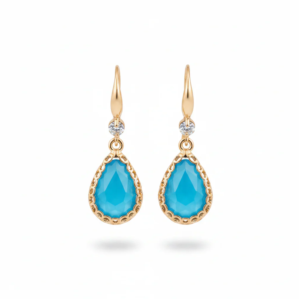 Blue Crystal & Cubic Zirconia Goldtone Teardrop Hook Earrings