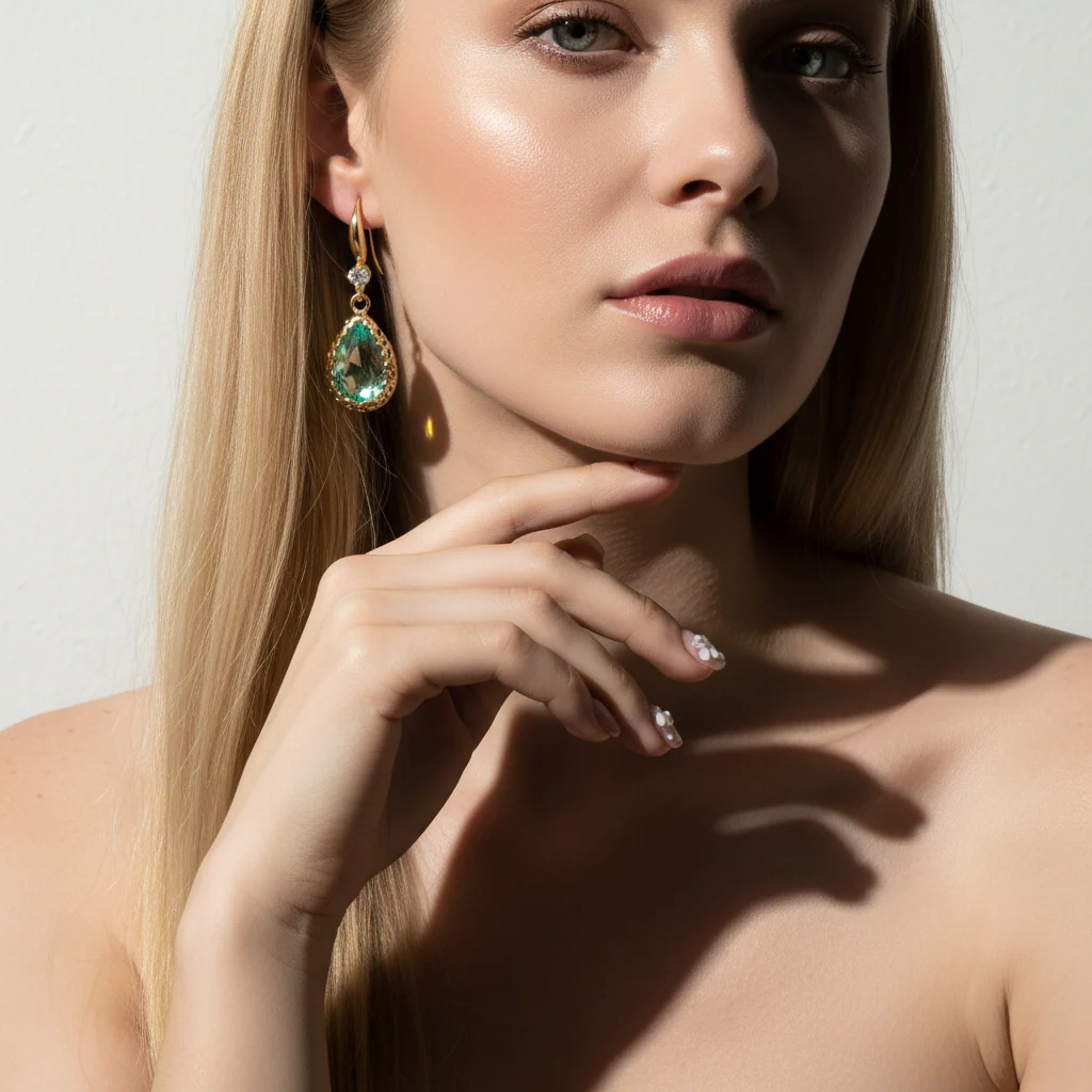 Green Crystal & Cubic Zirconia Goldtone Teardrop Hook Earrings - Image 5