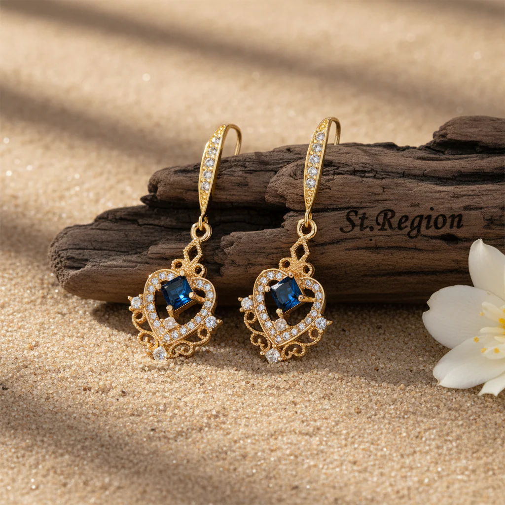Sapphire Crystal & Cubic Zirconia Goldtone Princess-Cut Heart Hook Earrings - Image 2