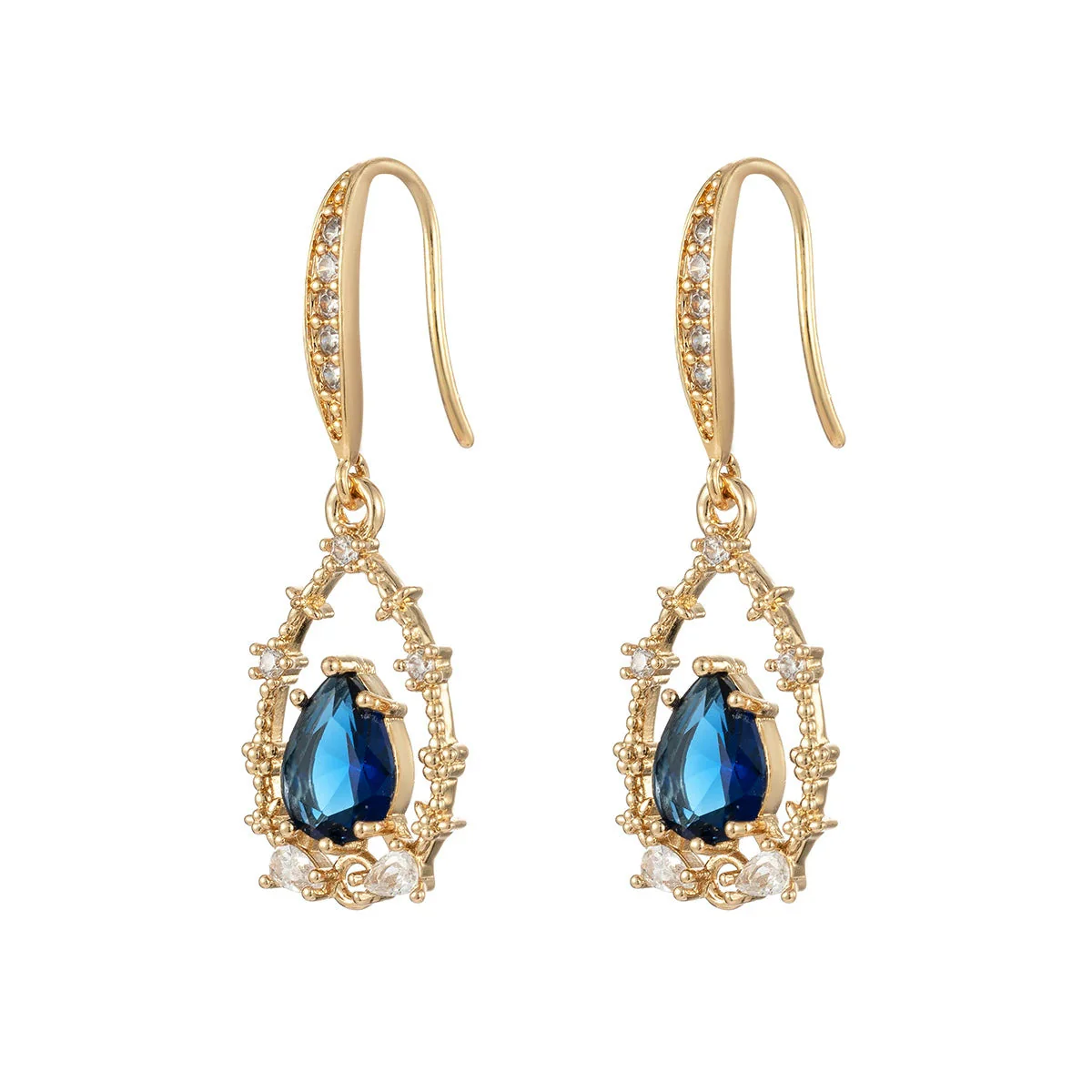 Blue Crystal & Cubic Zirconia Goldtone Teardrop Hook Earrings