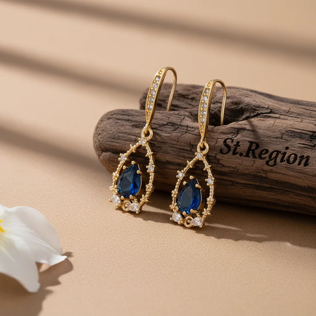 Blue Crystal & Cubic Zirconia Goldtone Teardrop Hook Earrings - Image 2