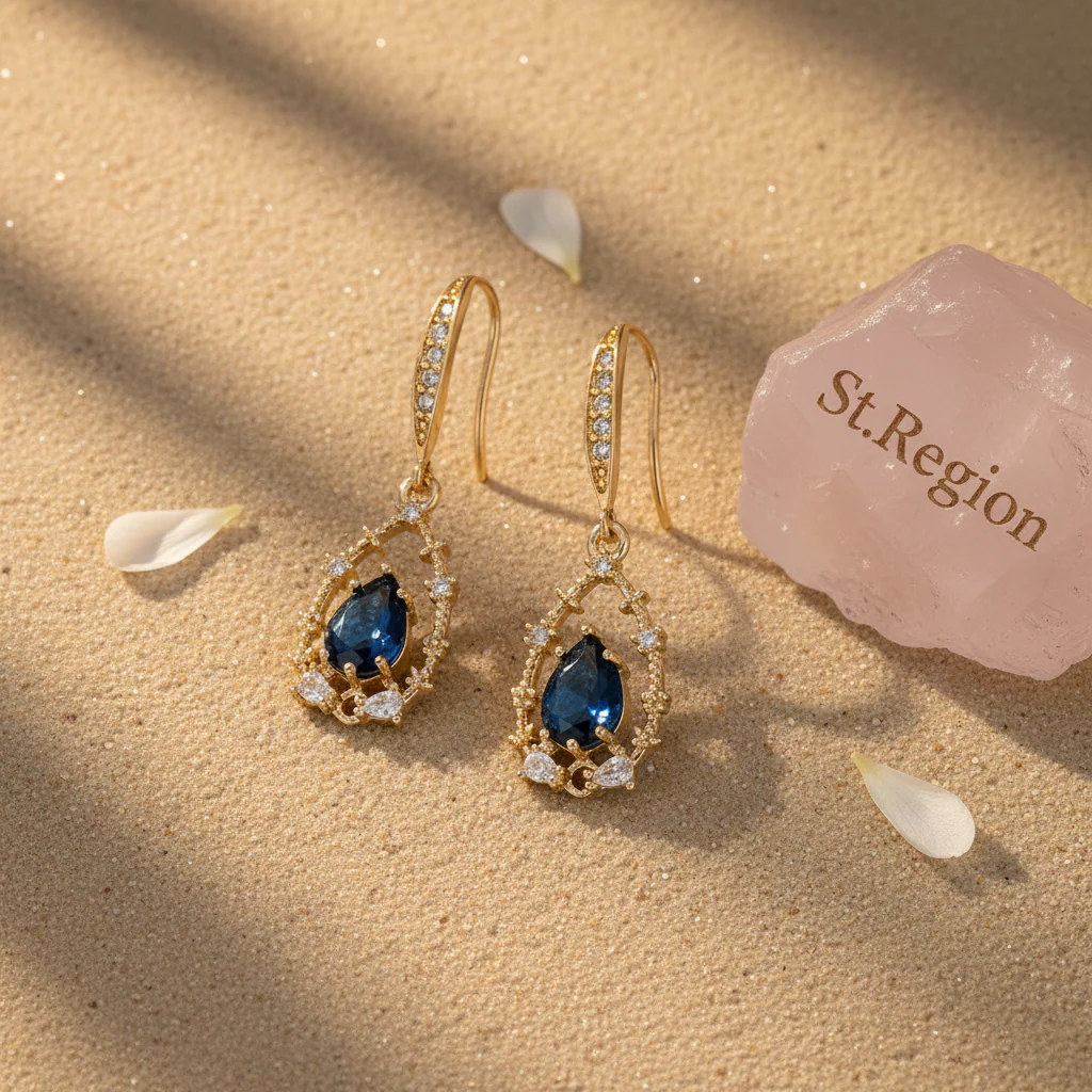 Blue Crystal & Cubic Zirconia Goldtone Teardrop Hook Earrings - Image 3